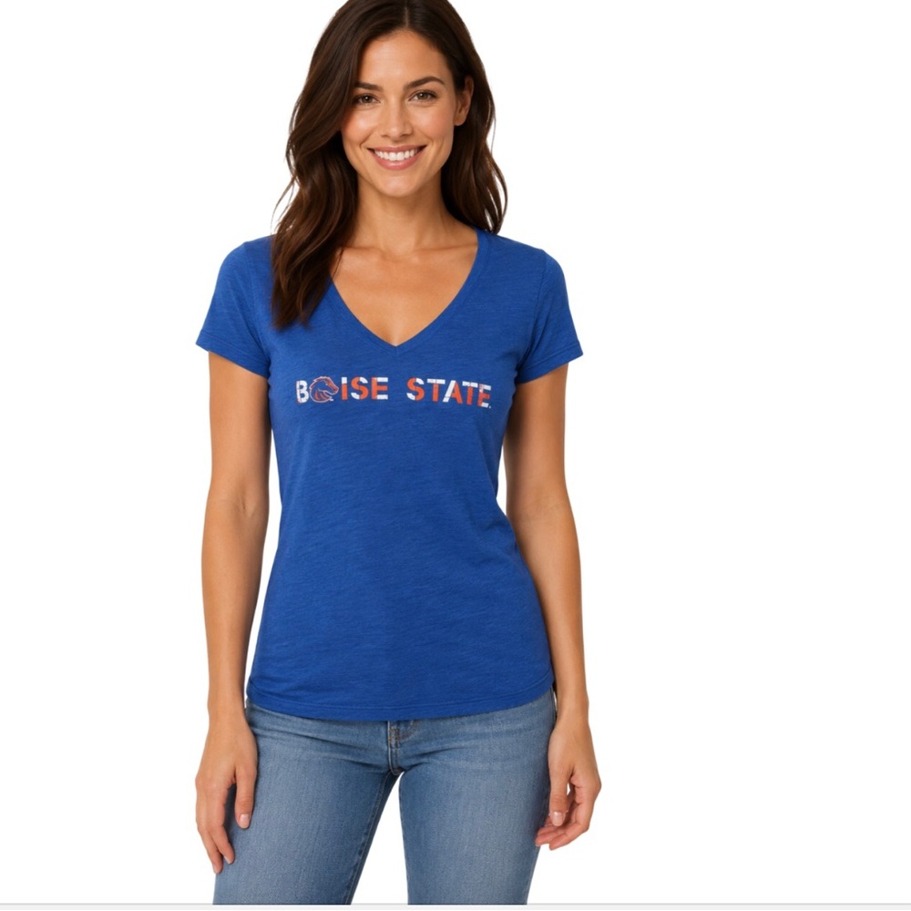 Boise State Broncos Womens T Shirt Sze Medium Heather Blue Tee Color Block Logo